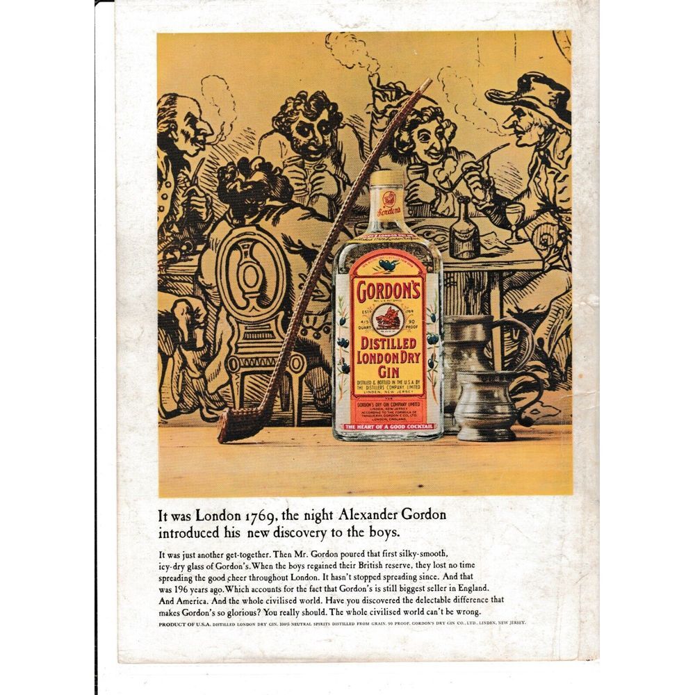 Gordon's London Dry Gin "KNOWN FOR PLAYBOYS"‎ 1989 Print Ad 8" x 11"